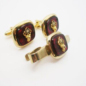 Vintage Order of the Elks Cuff Links Tie Clip Set BPOE red Acrylic Speidel